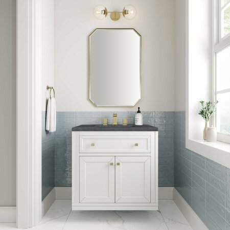 James Martin Vanities Chicago 30in Single Vanity, Glossy White w/ 3 CM Charcoal Soapstone Top 305-V30-GW-3CSP